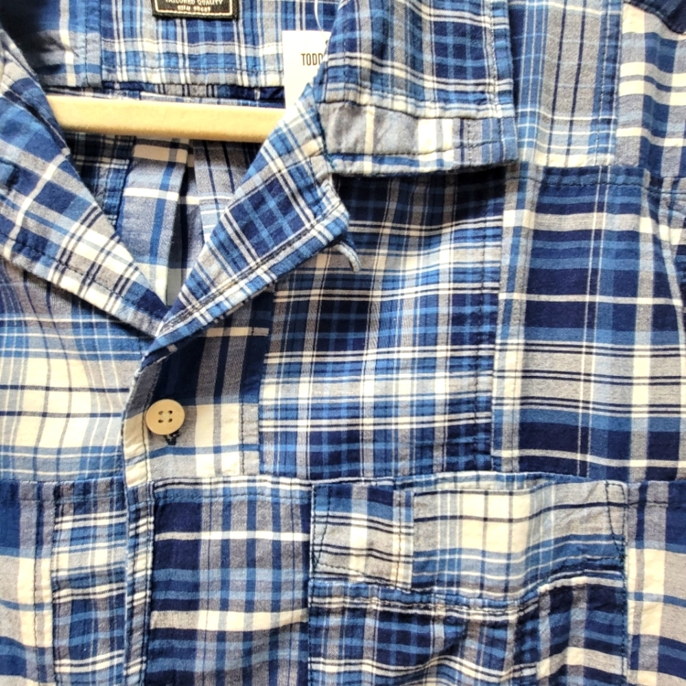 Todd Snyder Camp Collar Indigo Patchwork Short Sl… - image 6